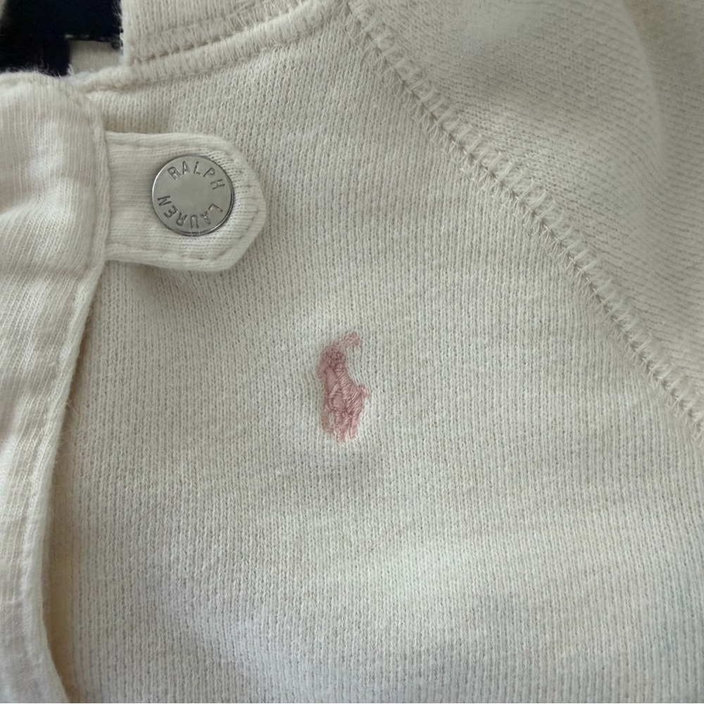 Ralph Lauren Baby Cream Cotton Hoodie Jacket 12M Pink Pony Logo Preppy Soft Cozy - Picture 4 of 10